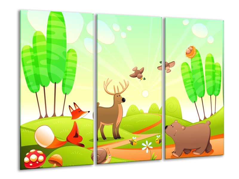 Glas schilderij Sprookje | Groen, Oranje, Bruin | 120x80cm 3Luik