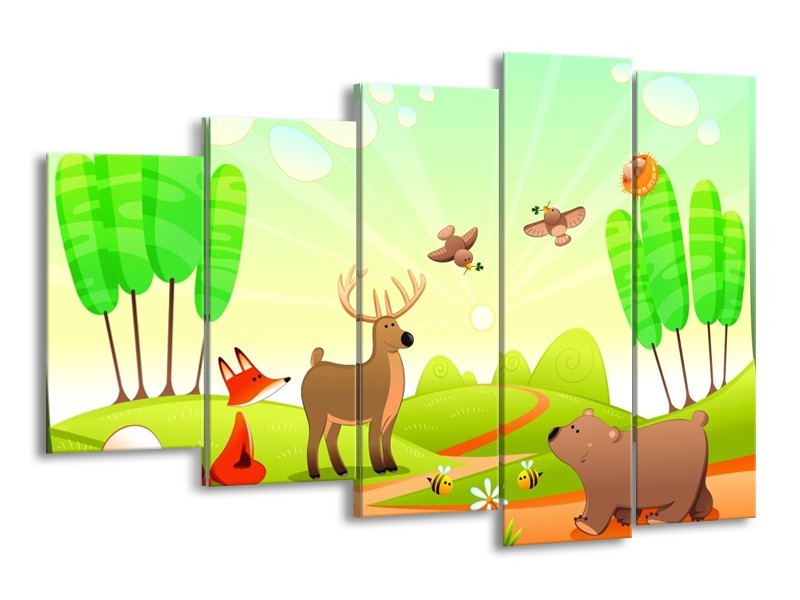 Canvas schilderij Sprookje | Groen, Oranje, Bruin | 150x100cm 5Luik