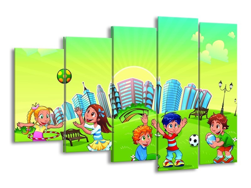 Canvas schilderij Sprookje | Groen, Blauw, Geel | 150x100cm 5Luik