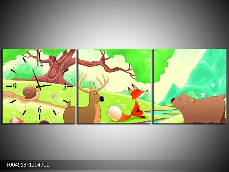 Klok schilderij Sprookje | Groen, Oranje, Paars | 120x40cm 3Luik