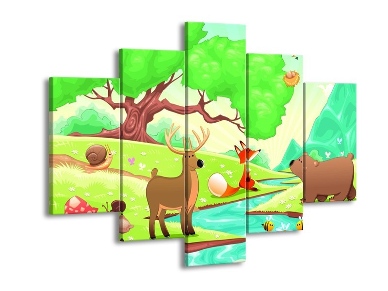 Canvas schilderij Sprookje | Groen, Oranje, Paars | 150x105cm 5Luik