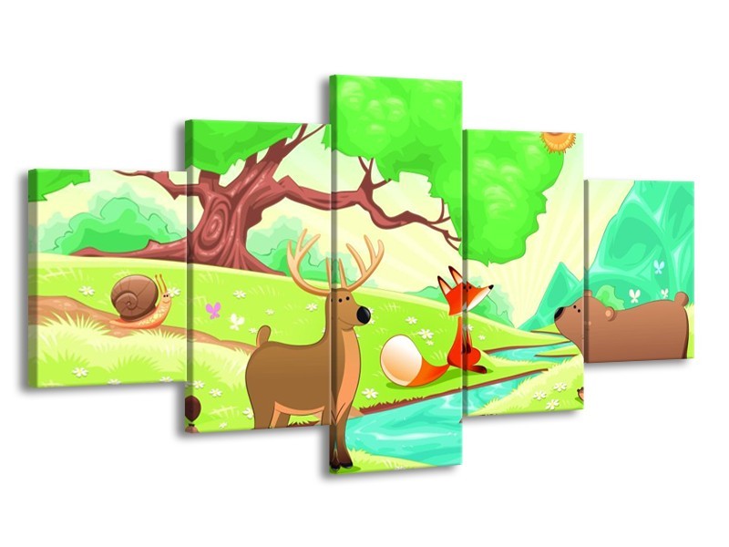 Canvas schilderij Sprookje | Groen, Oranje, Paars | 150x80cm 5Luik