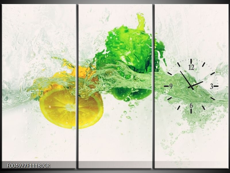 Klok schilderij Keuken | Groen, Geel, Wit | 111x80cm 3Luik