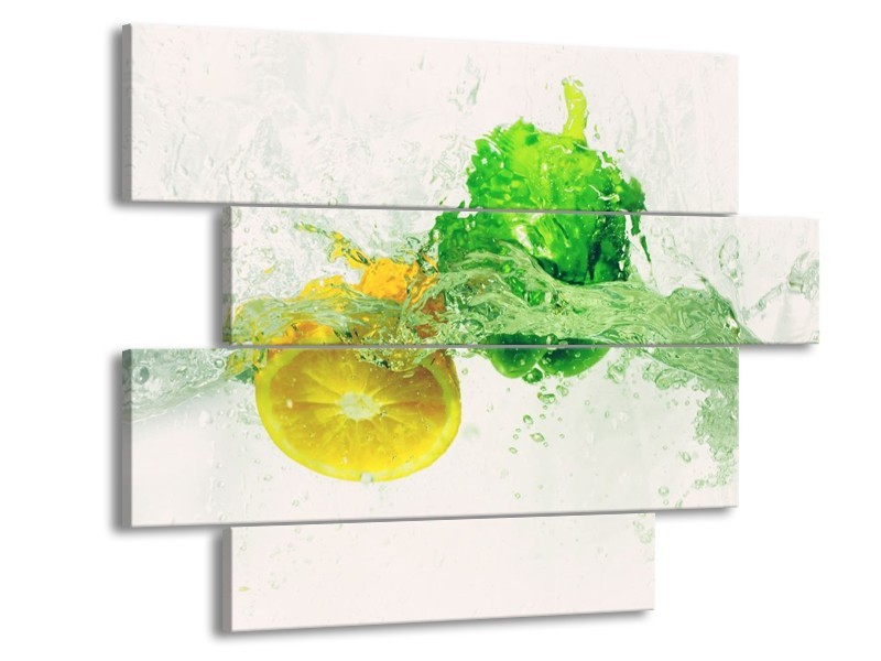 Canvas schilderij Keuken | Groen, Geel, Wit | 115x85cm 4Luik