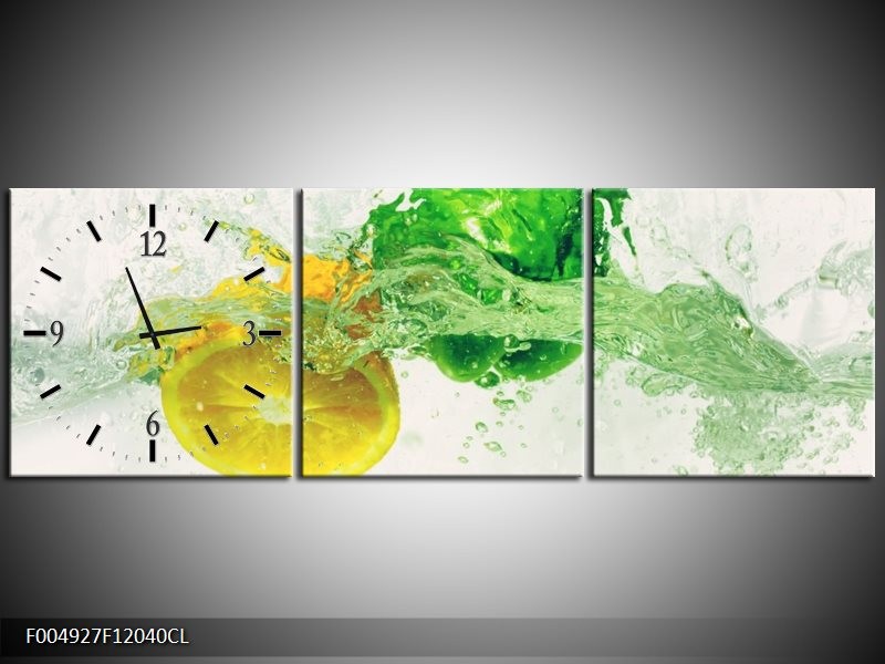 Klok schilderij Keuken | Groen, Geel, Wit | 120x40cm 3Luik