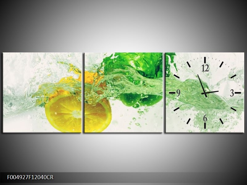 Klok schilderij Keuken | Groen, Geel, Wit | 120x40cm 3Luik