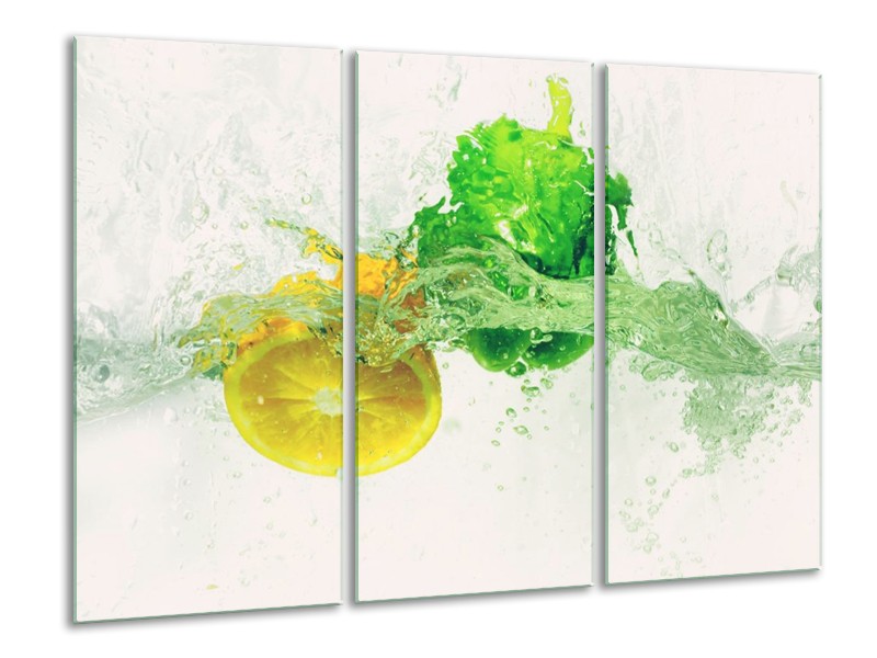 Glas schilderij Keuken | Groen, Geel, Wit | 120x80cm 3Luik