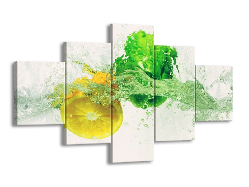 Canvas schilderij Keuken | Groen, Geel, Wit | 125x70cm 5Luik