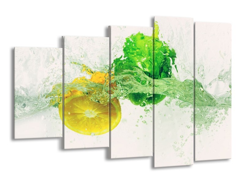 Canvas schilderij Keuken | Groen, Geel, Wit | 150x100cm 5Luik