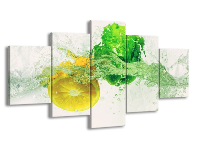 Canvas schilderij Keuken | Groen, Geel, Wit | 150x80cm 5Luik