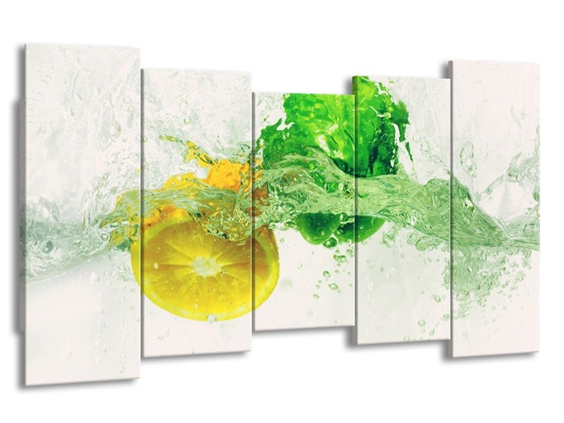 Canvas schilderij Keuken | Groen, Geel, Wit | 150x80cm 5Luik