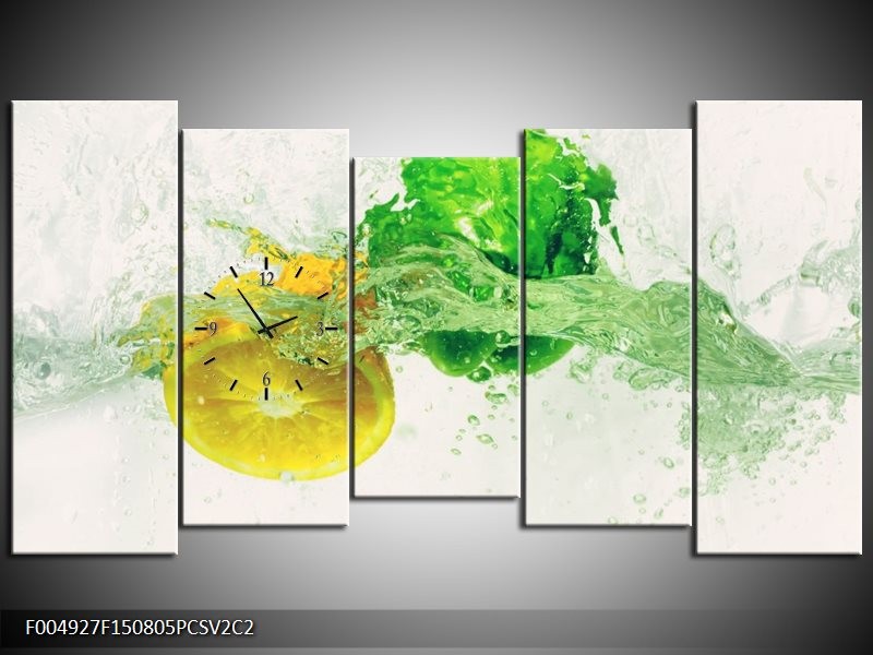Klok schilderij Keuken | Groen, Geel, Wit | 150x80cm 5Luik