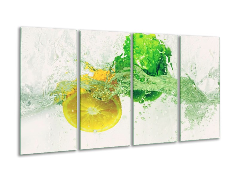 Canvas schilderij Keuken | Groen, Geel, Wit | 160x80cm 4Luik