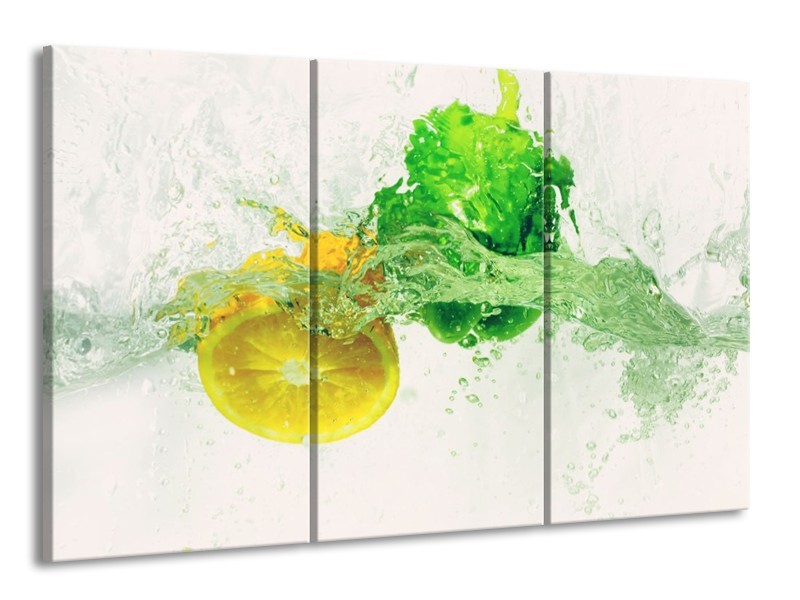 Canvas schilderij Keuken | Groen, Geel, Wit | 165x100cm 3Luik