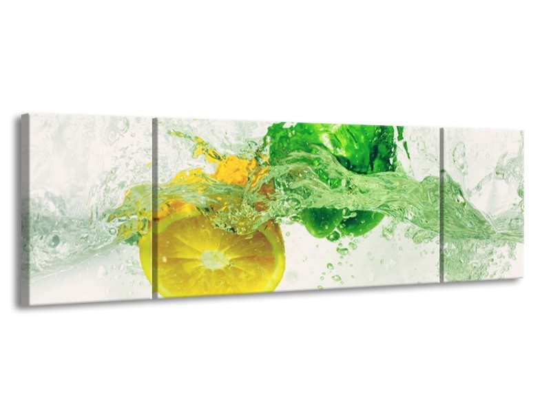 Canvas schilderij Keuken | Groen, Geel, Wit | 170x50cm 3Luik