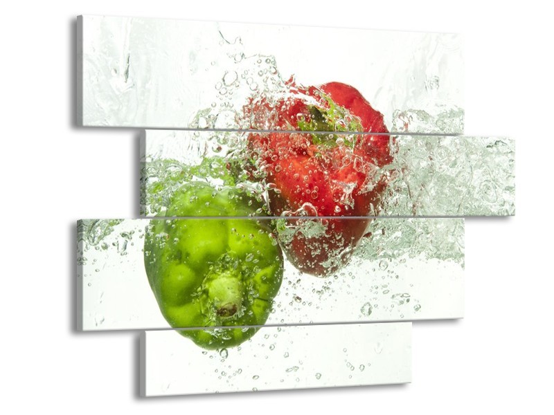Canvas schilderij Paprika | Groen, Rood, Wit | 115x85cm 4Luik