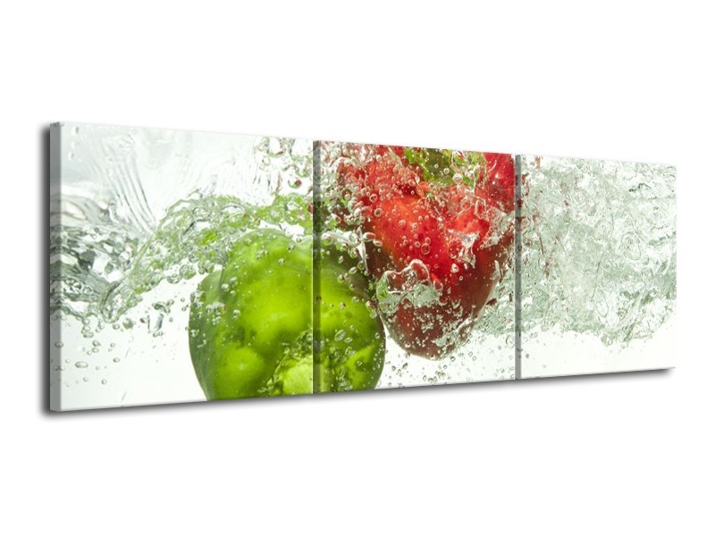 Canvas schilderij Paprika | Groen, Rood, Wit | 120x40cm 3Luik
