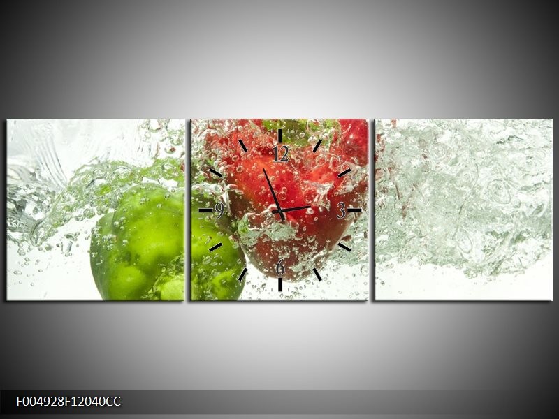 Klok schilderij Paprika | Groen, Rood, Wit | 120x40cm 3Luik