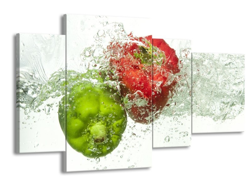 Canvas schilderij Paprika | Groen, Rood, Wit | 120x75cm 4Luik