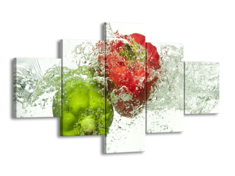 Canvas schilderij Paprika | Groen, Rood, Wit | 125x70cm 5Luik