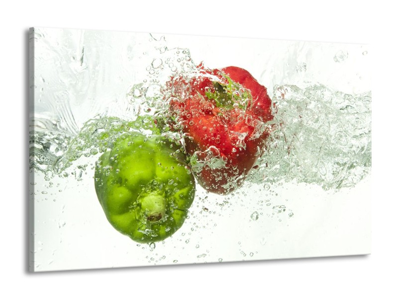 Canvas schilderij Paprika | Groen, Rood, Wit | 140x90cm 1Luik