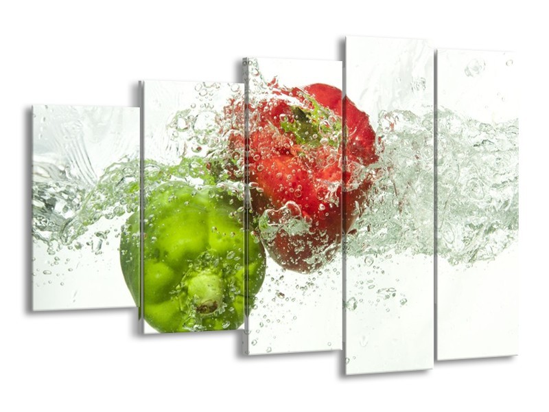 Canvas schilderij Paprika | Groen, Rood, Wit | 150x100cm 5Luik