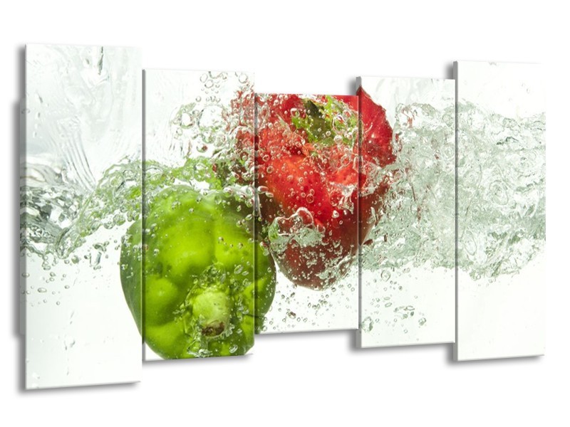 Canvas schilderij Paprika | Groen, Rood, Wit | 150x80cm 5Luik