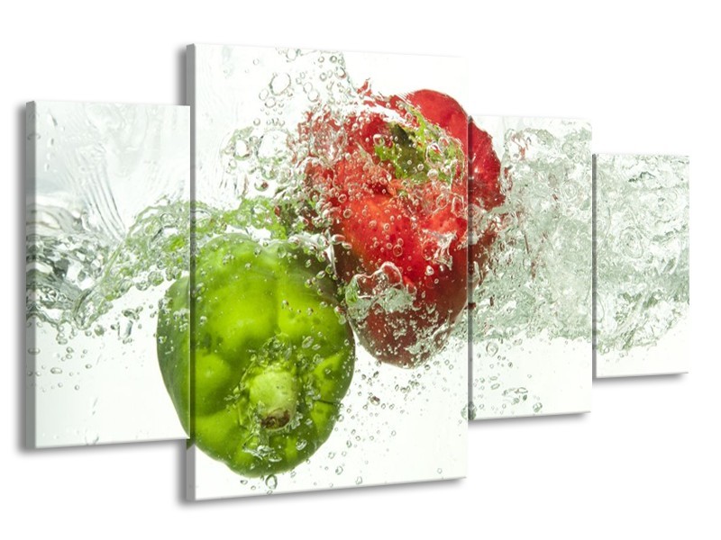 Canvas schilderij Paprika | Groen, Rood, Wit | 160x90cm 4Luik