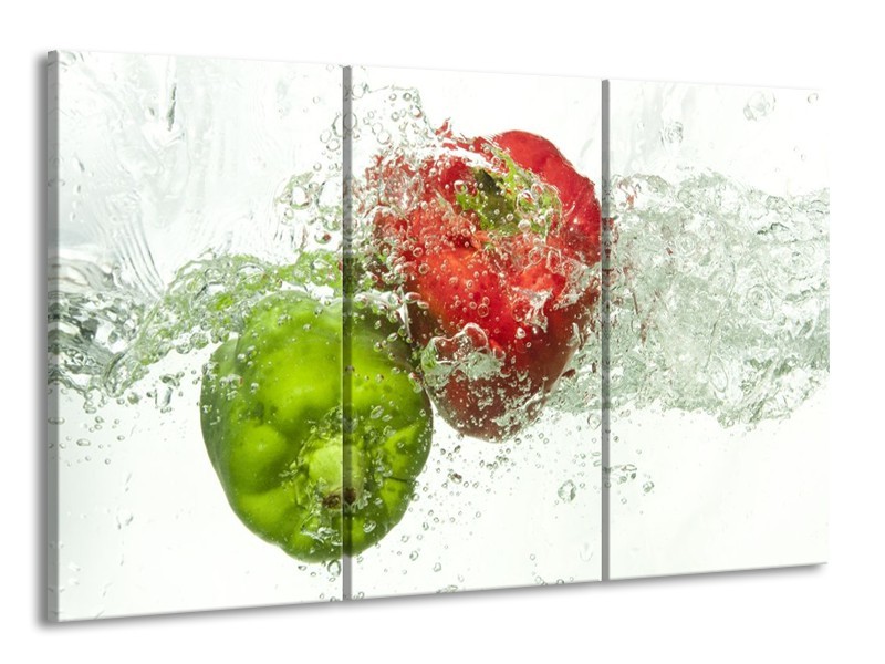 Canvas schilderij Paprika | Groen, Rood, Wit | 165x100cm 3Luik
