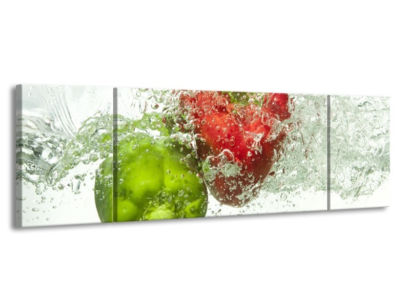 Canvas schilderij Paprika | Groen, Rood, Wit | 170x50cm 3Luik