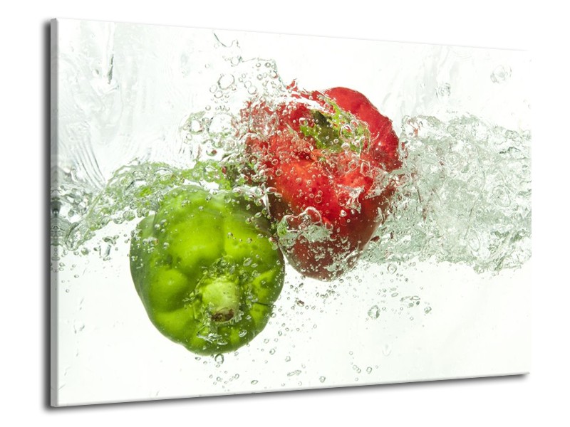 Canvas schilderij Paprika | Groen, Rood, Wit | 70x50cm 1Luik