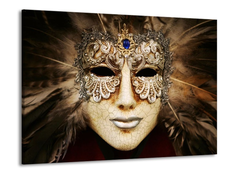 Canvas schilderij Masker | Bruin, Wit, Zwart | 100x70cm 1Luik