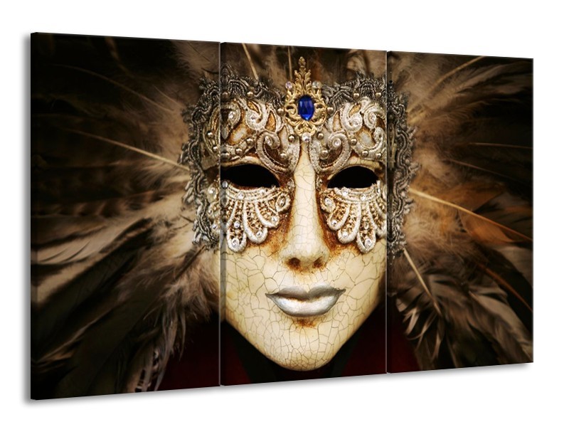 Glas schilderij Masker | Bruin, Wit, Zwart | 165x100cm 3Luik