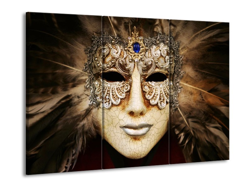 Canvas schilderij Masker | Bruin, Wit, Zwart | 90x60cm 3Luik