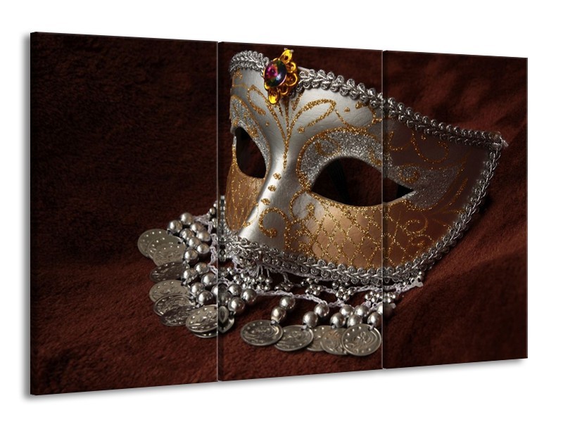 Canvas schilderij Masker | Bruin, Wit, Zwart | 165x100cm 3Luik