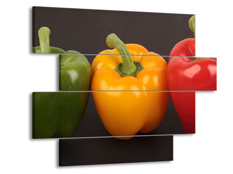 Canvas schilderij Paprika | Rood, Geel, Groen | 115x85cm 4Luik