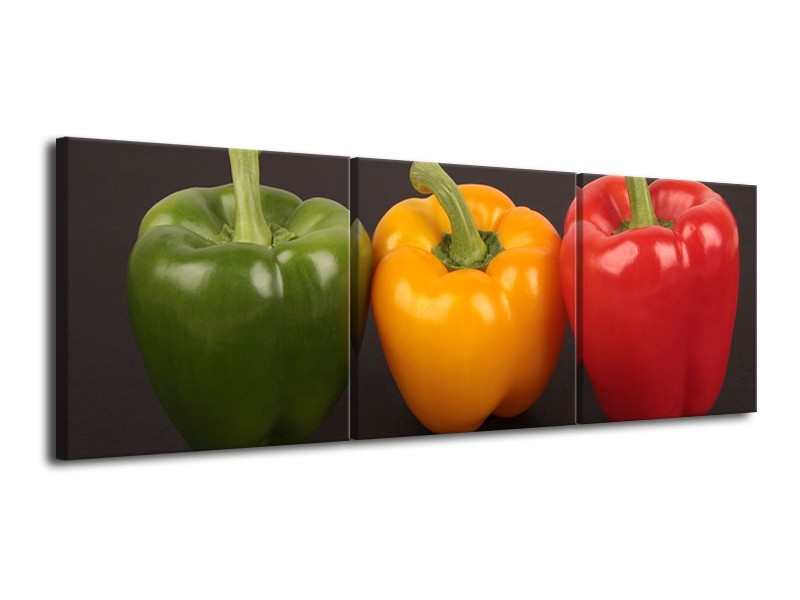 Canvas schilderij Paprika | Rood, Geel, Groen | 120x40cm 3Luik