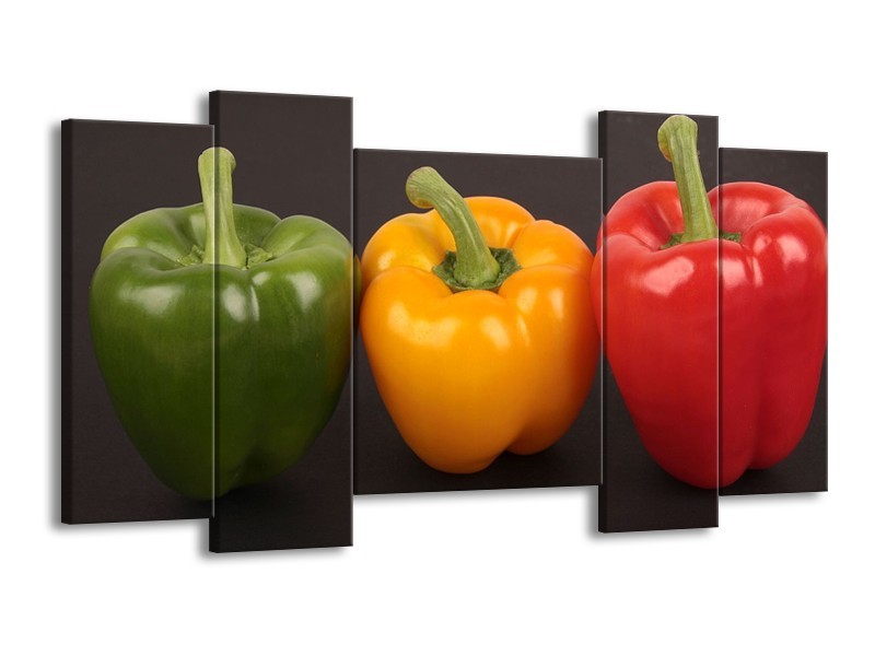 Canvas schilderij Paprika | Rood, Geel, Groen | 120x65 5Luik