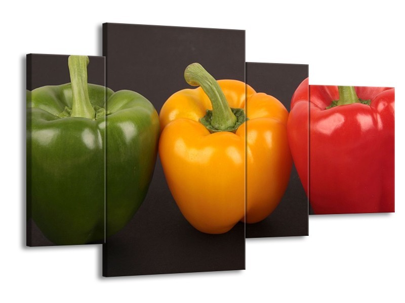 Canvas schilderij Paprika | Rood, Geel, Groen | 120x75cm 4Luik