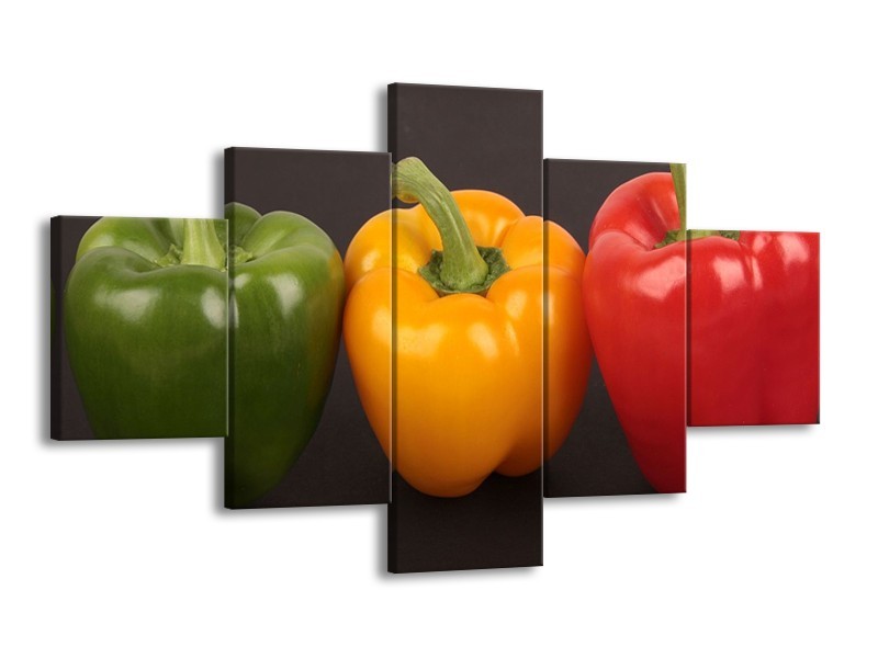 Canvas schilderij Paprika | Rood, Geel, Groen | 125x70cm 5Luik