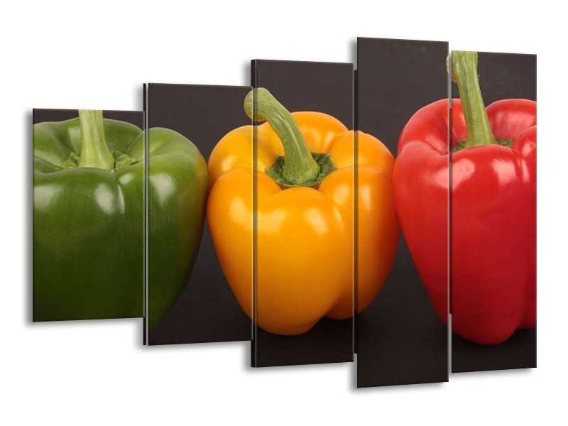 Canvas schilderij Paprika | Rood, Geel, Groen | 150x100cm 5Luik