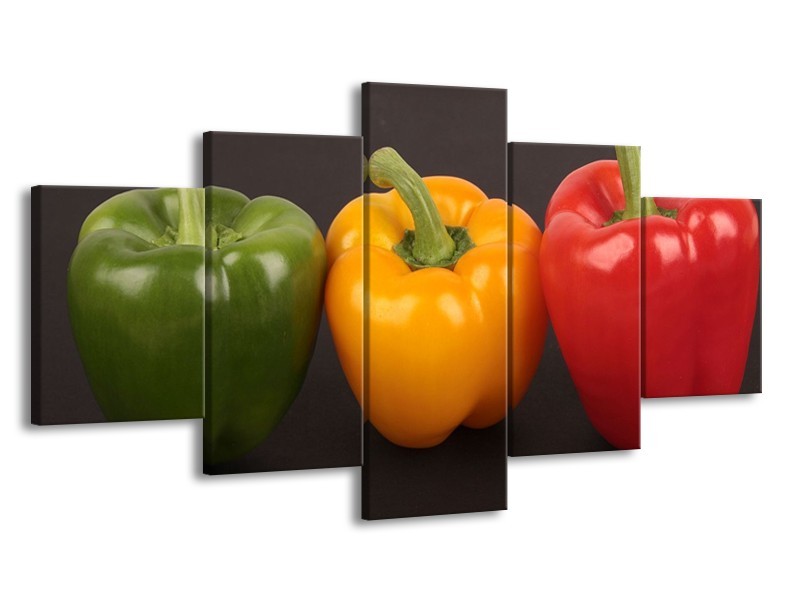 Canvas schilderij Paprika | Rood, Geel, Groen | 150x80cm 5Luik