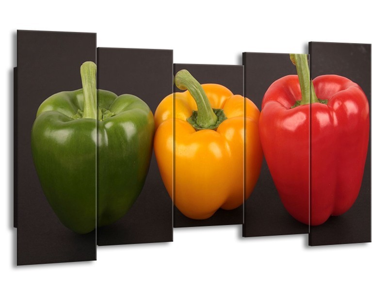 Canvas schilderij Paprika | Rood, Geel, Groen | 150x80cm 5Luik