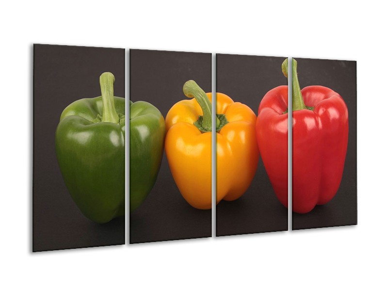 Canvas schilderij Paprika | Rood, Geel, Groen | 160x80cm 4Luik