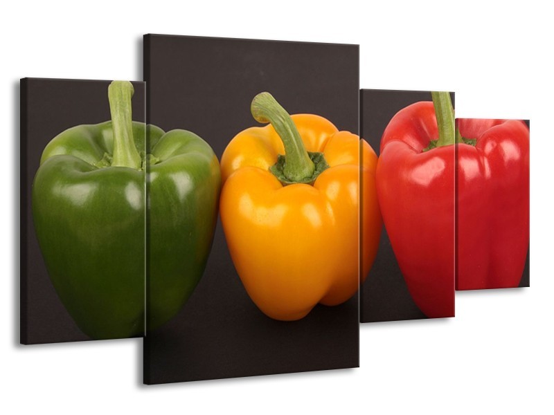 Canvas schilderij Paprika | Rood, Geel, Groen | 160x90cm 4Luik