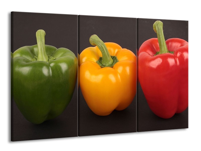 Canvas schilderij Paprika | Rood, Geel, Groen | 165x100cm 3Luik