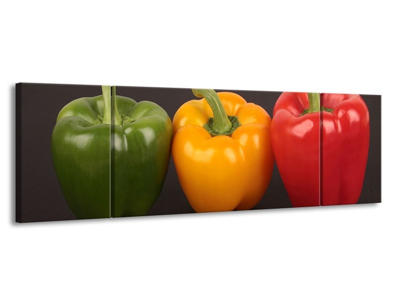 Canvas schilderij Paprika | Rood, Geel, Groen | 170x50cm 3Luik
