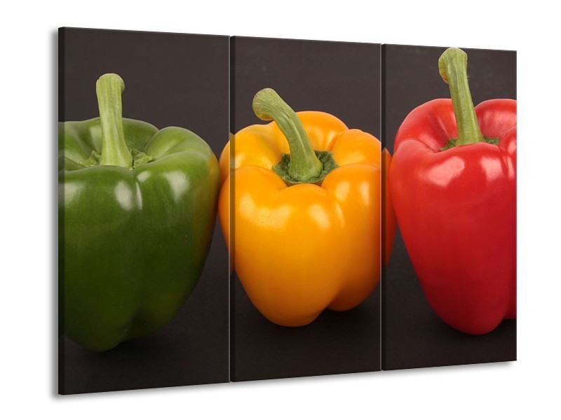 Canvas schilderij Paprika | Rood, Geel, Groen | 90x60cm 3Luik