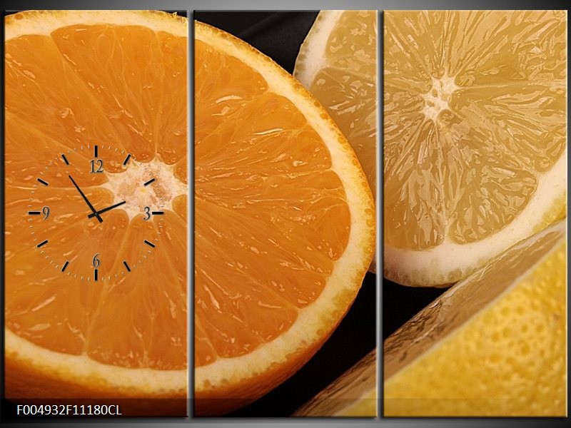 Klok schilderij Keuken | Geel, Oranje, Bruin | 111x80cm 3Luik