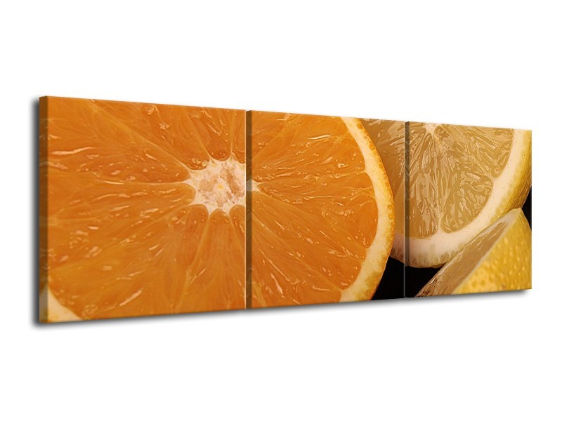 Canvas schilderij Keuken | Geel, Oranje, Bruin | 120x40cm 3Luik